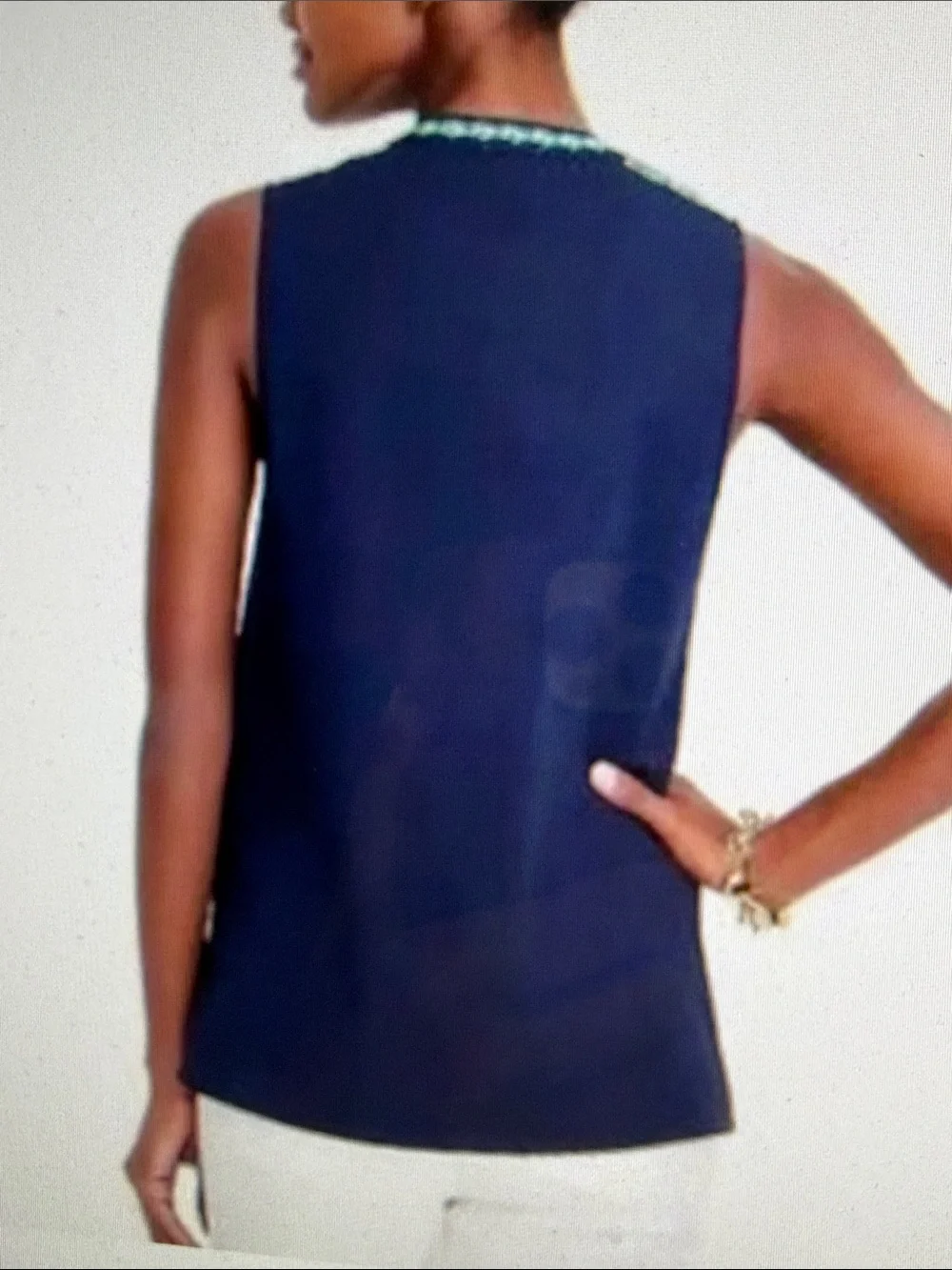 J. Crew Navy Tank Green Embroidered Front & Tassels Autumn Nautical Luncheon 10